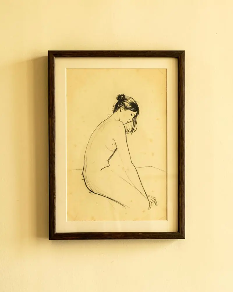 Quiet Repose, charcoal drawing of a seated figure