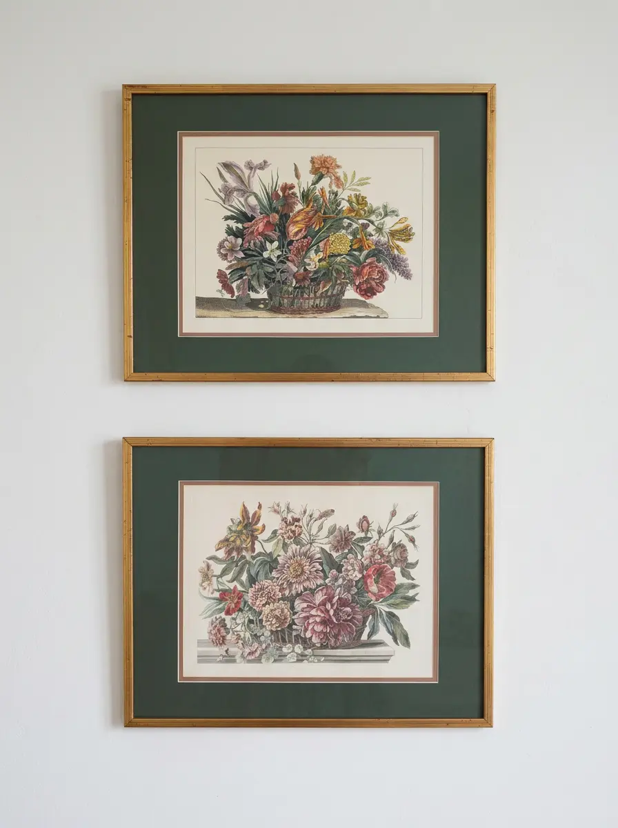 The Flower Baskets, a Pair, pair of engravings of flower baskets
