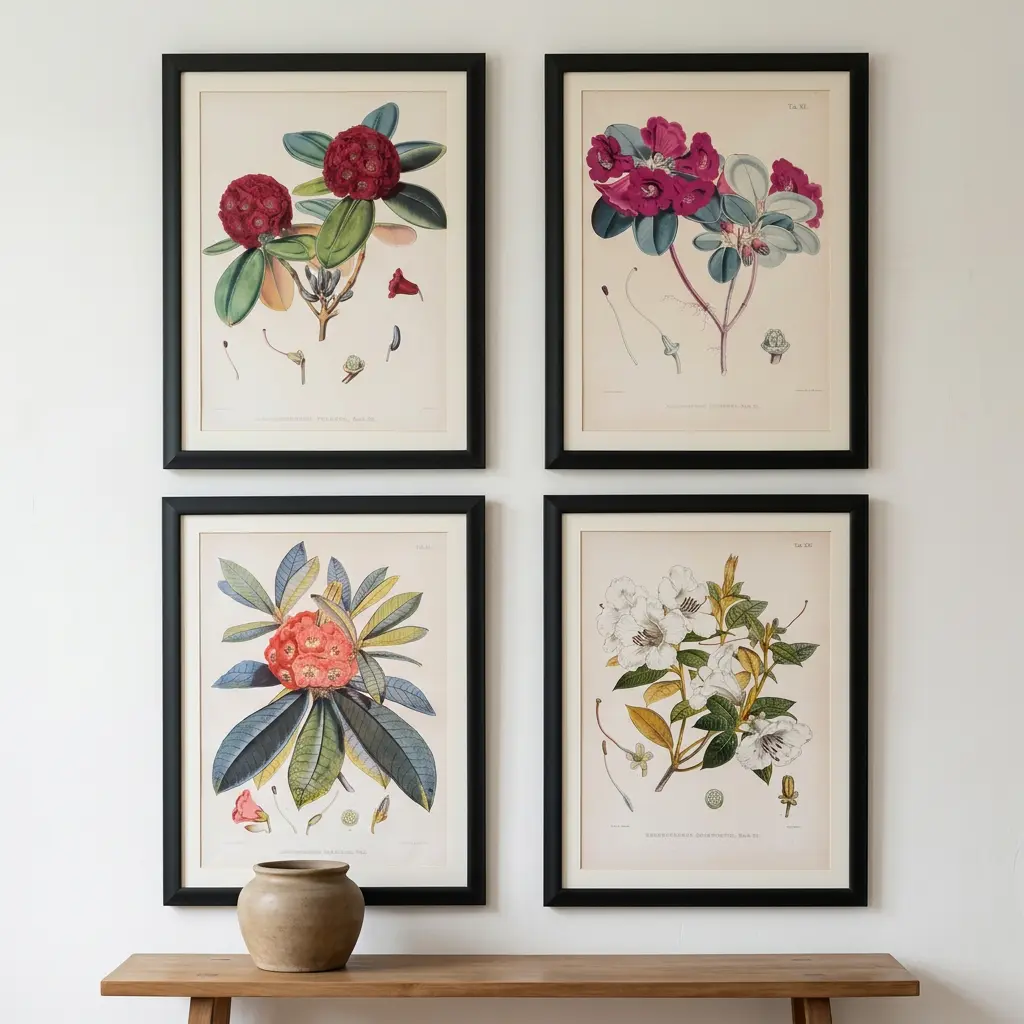 The Rhododendrons, a Set of Four, set of four botanical lithographs of rhododendrons