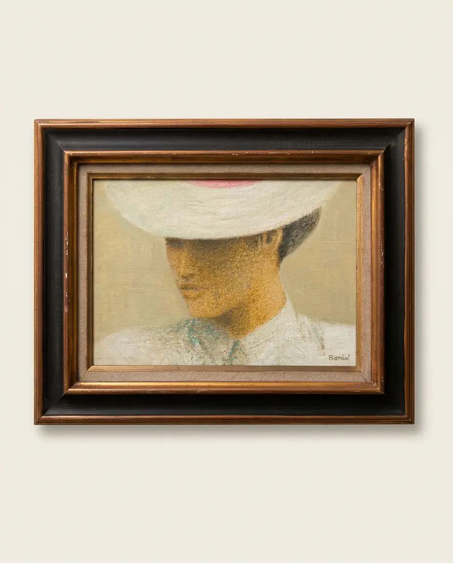 The Woman in the White Hat, oil painting of a woman in a wide white hat