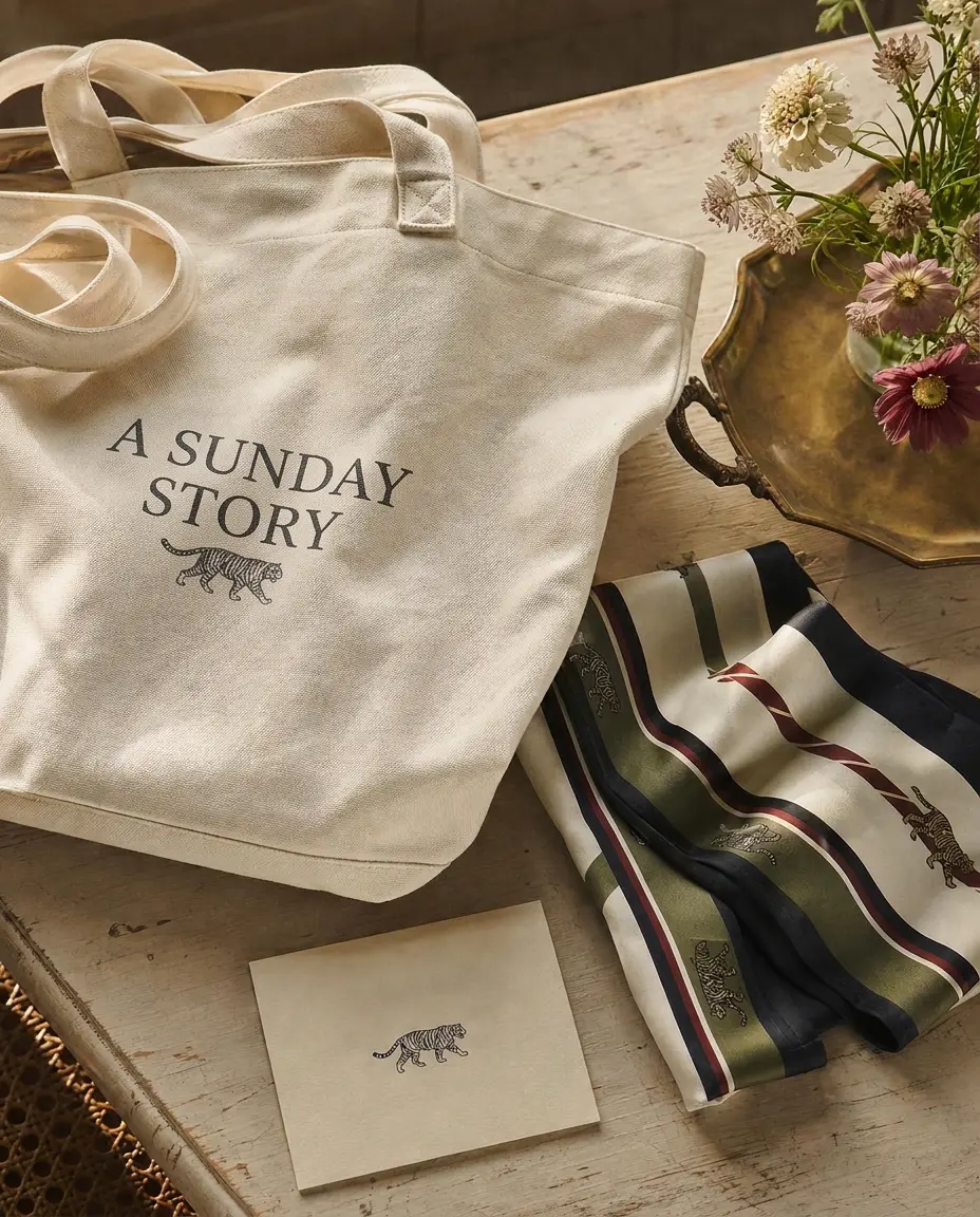 A Sunday Story tote, card and wrapping