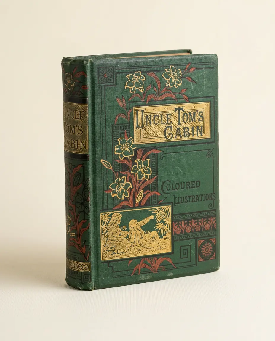 An antique green cloth-bound book with gilt floral decoration