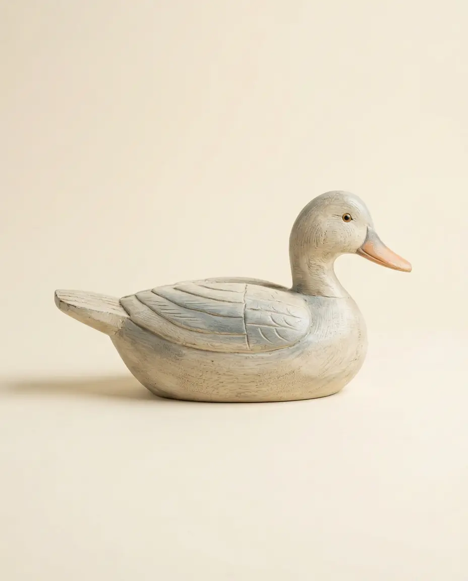 A hand-carved painted wooden duck decoy