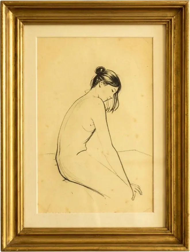 Quiet Repose, charcoal drawing of a seated figure
