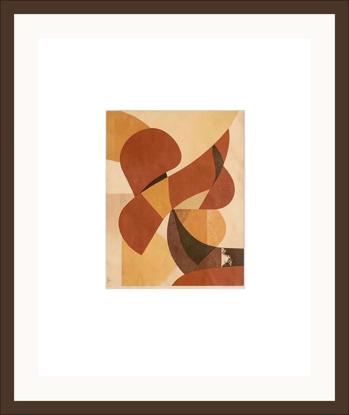 Geometric Earth, abstract lithograph of curved shapes in earth tones