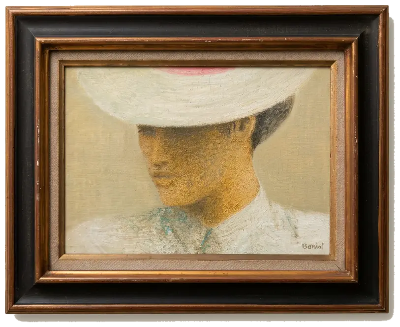 The Woman in the White Hat, oil painting of a woman in a wide white hat